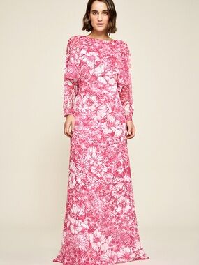 Tadashi Shoji Pink & White Floral Long Sleeve Maxi Dress